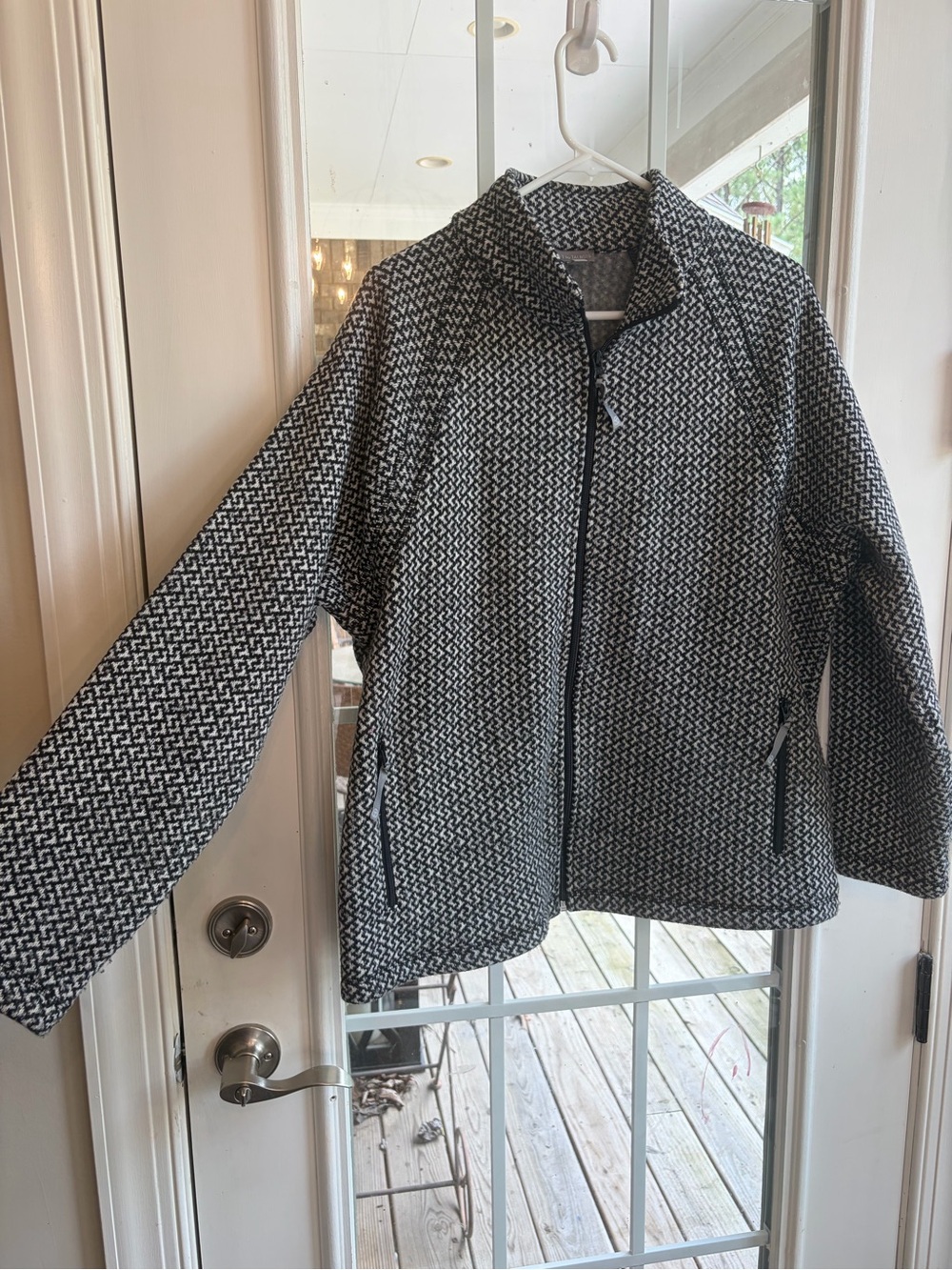 Talbots Black and White Patterned Zip-Front Pea Coat